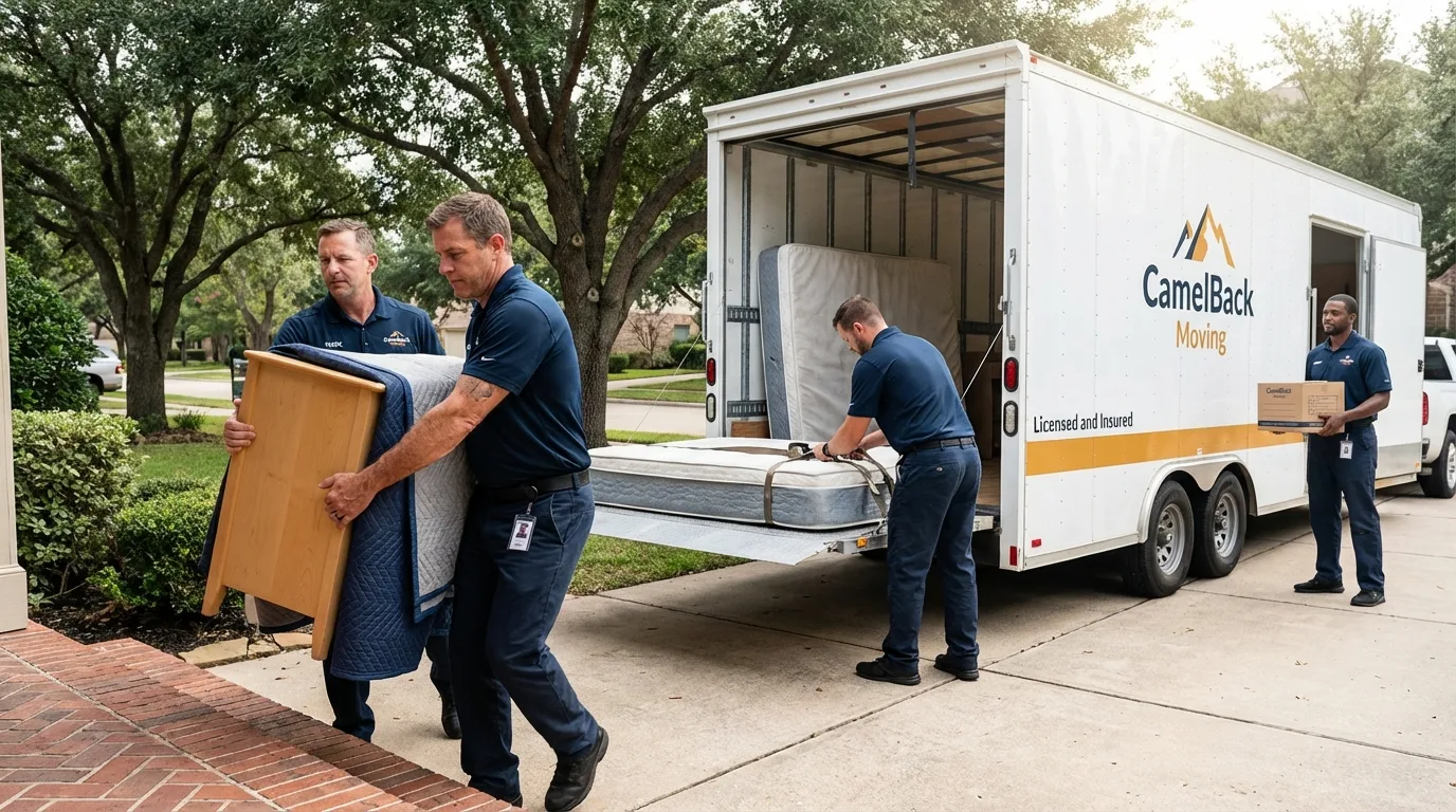 Crew loading residential truck for cross-state move from New Castle, DE