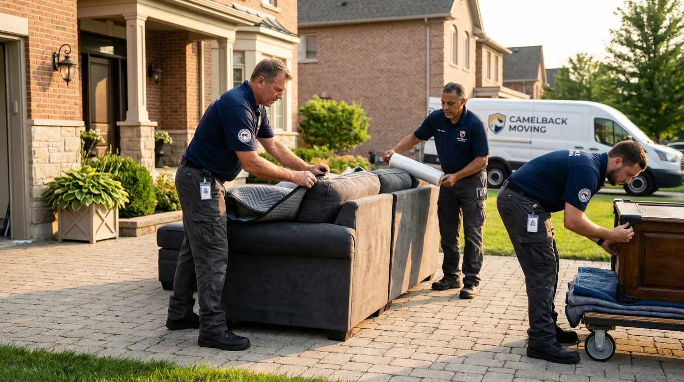 Large estate moving crew wrapping furniture in New Castle, DE